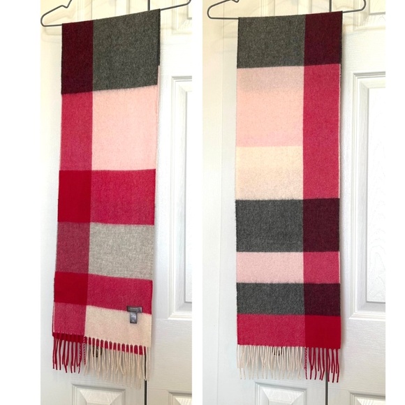 NWOT CHARTER CLUB 100% Cashmere Scarf Red/Pink/Grey/Ivory Black Plaid 10”x62” - Picture 3 of 12